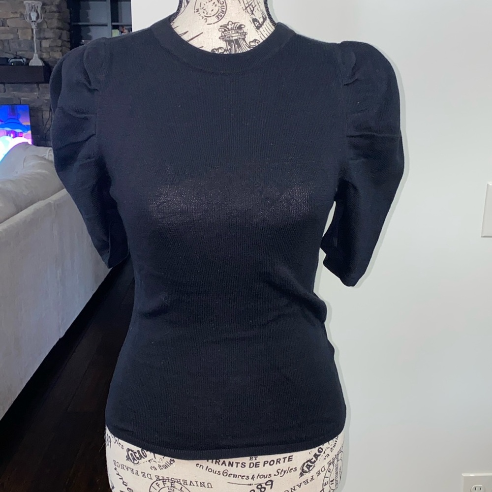 Black Puff Sleeve Sweater Blouse
